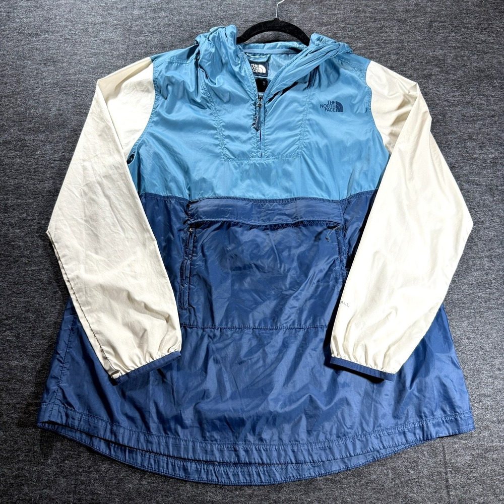 The North Face Windbreaker Jacket Anorak Womens Medium Cream Blue Lightweight